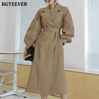 BGTEEVER 2021 zimowy długi płaszcz kobiety skręcić w dół kołnierz prochowce stylowe podwójne piersi skrzydła ponadgabarytowych kobiet wiatrówka 2